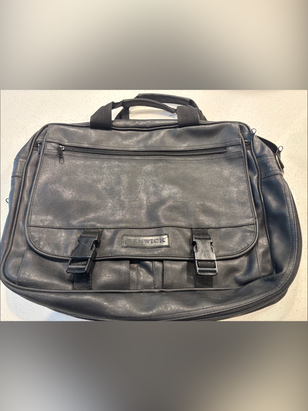 Renwick Soft Black Leather Briefcase Laptop Messenger Bag (No Strap)
